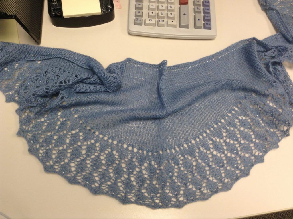 light blue lace shawl with white beading